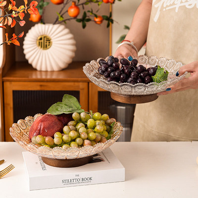 复古太阳花边轻奢玻璃水果盘客厅