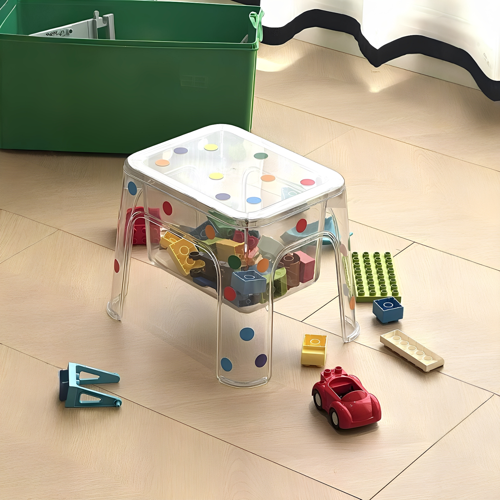 波点透明收纳凳子玩具娃娃储物凳