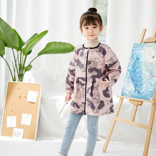 女童防水罩衣薄款秋冬长袖公主幼儿园棉袄罩衫羽绒服外套围兜护衣