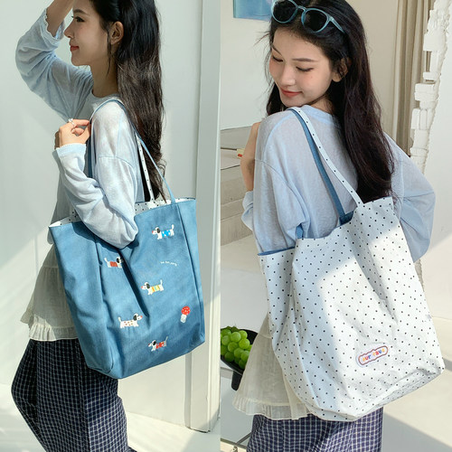 春季新款小清新牛仔双面单肩包