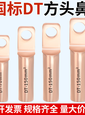DT铜鼻子方头国标紫铜加厚DTF镀锡接线端子DTL铜铝方形10-300平方