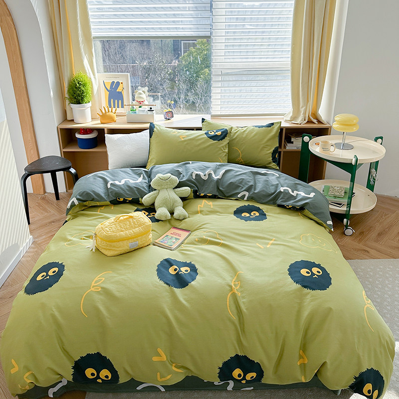 ins风纯棉床单四件套粉色卧室全棉被套床上用品宿舍床笠款三件套