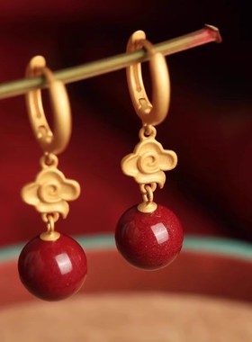 新中式国风仿朱砂古法耳环女红色复古祥云耳坠气质耳饰2025年新款