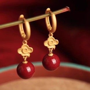 新中式 国风仿朱砂古法耳环女红色复古祥云耳坠气质耳饰2025年新款