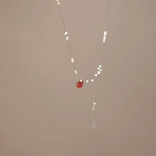 新中式 仿红玉髓水滴吊坠项链高级感轻奢小众毛衣链新年气质锁骨链