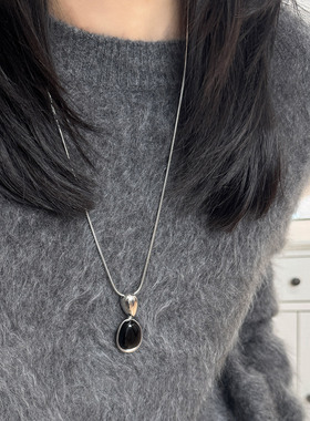 黑玛瑙吊坠长款项链女款2026新款