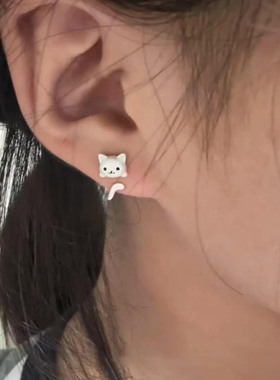 韩系可爱小猫咪耳钉女2025新款爆款高级感简约冷淡风小众百搭耳环