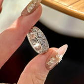 S925银菱格锆石戒指女轻奢高级感精致百搭指环2026新款 食指戒 爆款