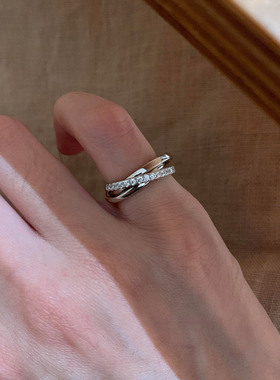 韩系超闪点钻三环戒指轻奢高级感