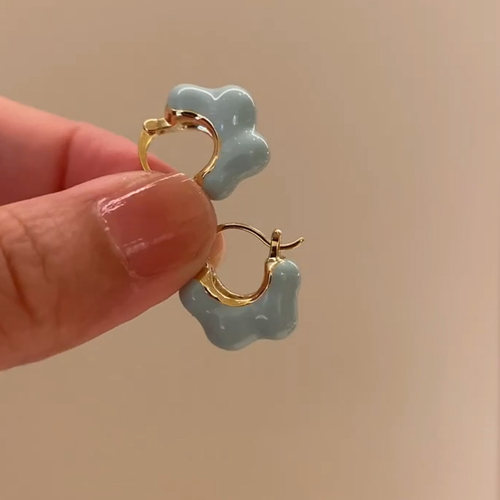独特漂亮夸张雾霾蓝花朵金色耳扣