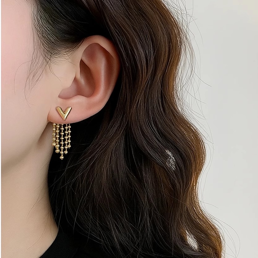 复古V字流苏耳环2025新款爆款女
