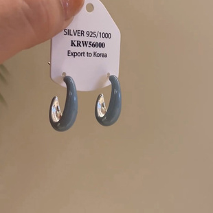 法式 气质蓝色C形滴油耳环女轻奢高级感耳钉小众设计独特气质耳饰