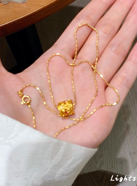 S925纯银金色路路通吊坠项链女款