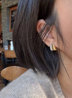 S925纯银棉花糖耳钉女小众设计感圆圈拉丝素圈耳环2025新款高级感