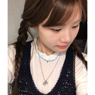 新中式湖蓝色双四叶草项链高级感
