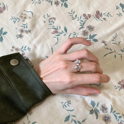 法式复古仿珍珠花朵戒指小众设计