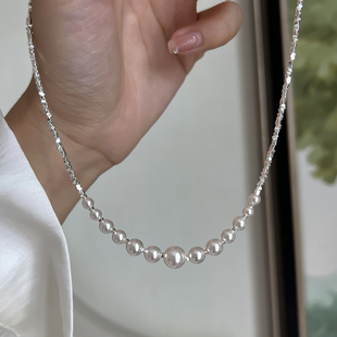 S925纯银碎银子珍珠项链2025新款爆款气质百搭锁骨链轻奢小众颈链