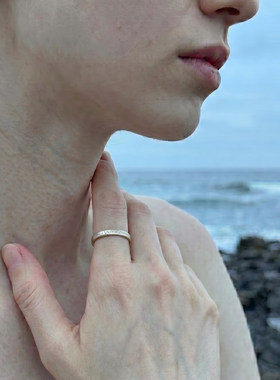 简约银色磨砂细圈戒指女小众设计
