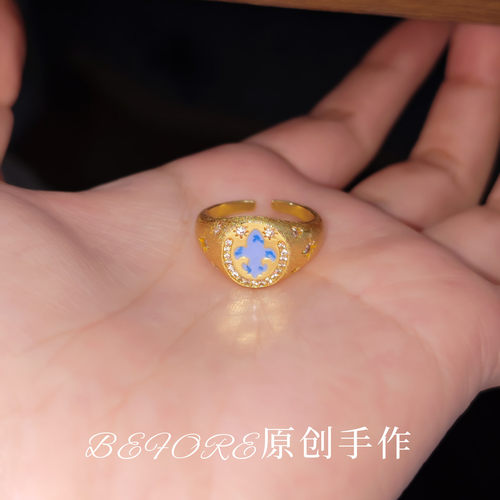 鸢尾花拉丝戒指女小众设计轻奢