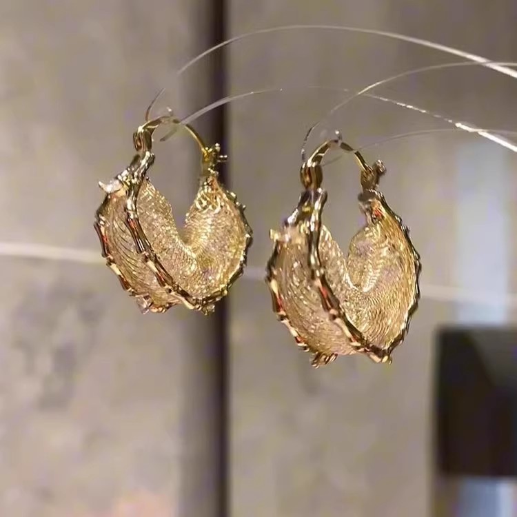 S925银金色编织网状耳环小众独特