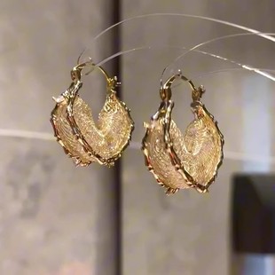 S925银金色编织网状耳环女生高级感轻奢耳饰小众独特气质精致耳扣