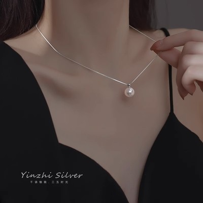S925银珍珠项链女锁骨链新款颈链
