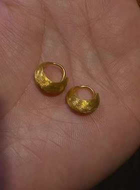 中古金色拉丝椭圆圈圈耳环女高级感轻奢小众独特耳圈2025新款爆款