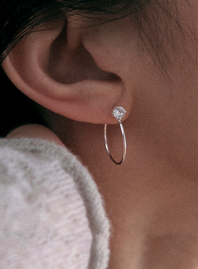 银色仿单钻素圈耳环2025新款爆款高级感显脸小极细耳圈秋冬耳饰女