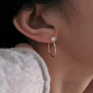 银色仿单钻素圈耳环2025新款 高级感显脸小极细耳圈秋冬耳饰女 爆款