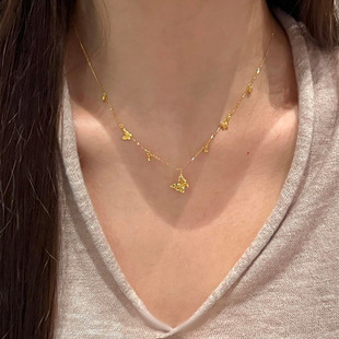 S925银爆闪金色镂空小蝴蝶项链女款 锁骨链高级感轻奢小众 2025新款