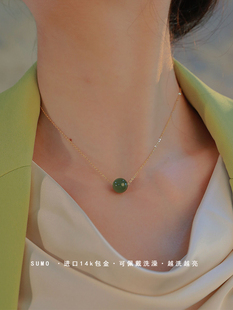 高品质 单颗碧玉和田项链女猫眼锁骨链ins小众设计感轻奢高级感