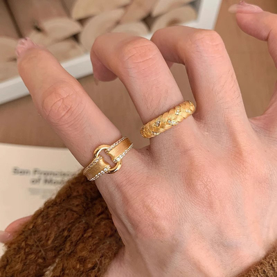 复古中古金色拉丝戒指轻奢高级感