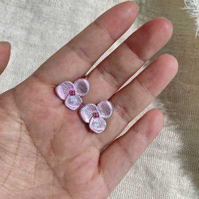 S925银粉紫拉丝花朵耳环2025新款