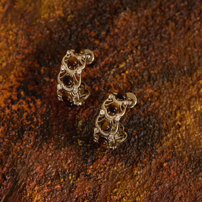 秋冬美拉德仿虎眼石耳钉女轻奢高级感精致耳环超好看独特漂亮耳饰,饰品/流行首饰/时尚饰品新,耳环,淘宝优惠券,粉丝福利购,淘宝优惠卷