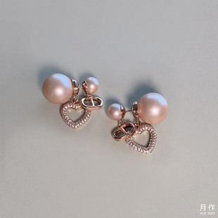 爱心耳钉女款 珍珠耳环小香风粉色闪钻CD猪鼻子轻奢高级感小众独特