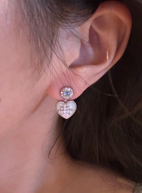 S925银爆闪星芒贝母耳钉女小众设计感耳坠独特漂亮耳环高级感轻奢