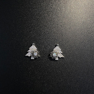 可旋转雪花银色圣诞树耳钉女小众设计时尚 耳环轻奢高级感耳饰 个性