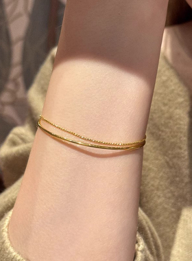 S925纯银极简双层金色手链女生