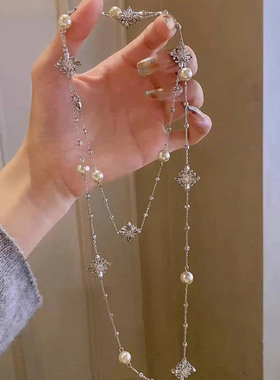 银色鸢尾花珍珠项链女款2025新款