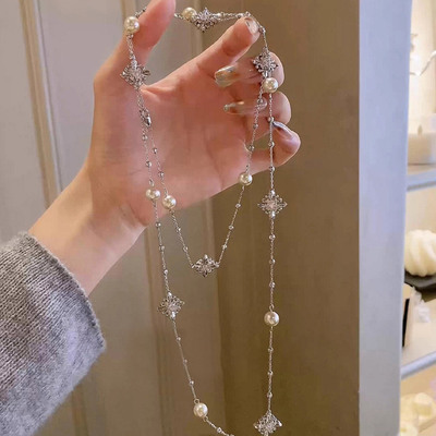 银色鸢尾花珍珠项链女款2025新款