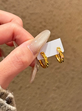 S925纯银金色碎冰冰耳环2025新款爆款高级感耳扣小众气质精致耳圈