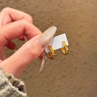 S925纯银金色碎冰冰耳环2025新款 高级感耳扣小众气质精致耳圈 爆款