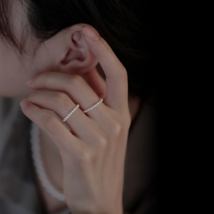 S925银珍珠戒指女轻奢小众设计高级感时尚个性素圈指环串珠食指戒