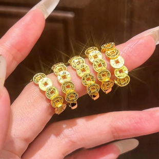 S925纯银碎碎冰铜钱戒指女轻奢高级感食指戒2025新款小众设计指环