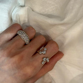 老钱风叠戴椭圆满钻戒指女轻奢高级感双头圆钻开口食指戒小众设计