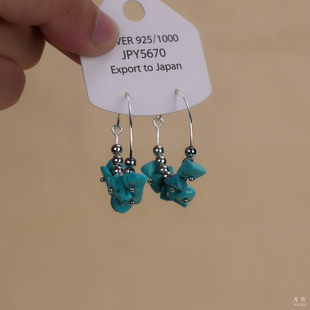 新中式 小众独特 清冷感圆珠仿绿松石耳环女轻奢高级感耳圈2025新款