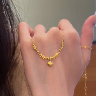 S925纯银金色蕾丝爱心吊坠项链女款 锁骨链高级感轻奢小众 2025新款