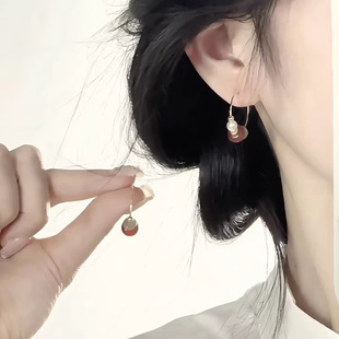 中式 小众独特耳饰 几何圆圈串珠耳环女轻奢高级感气质耳圈2025新款