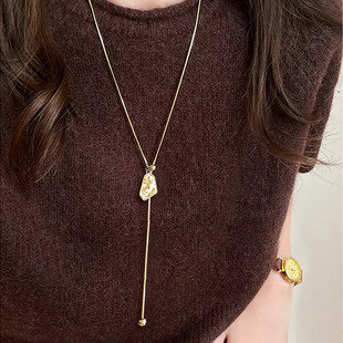 毛衣链轻奢高级感小众锁骨链 长款 不规则几何吊坠项链女款 2025新款