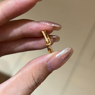 中古爆闪镶钻金色双环绳结戒指女小众设计富贵大气食指戒2025新款